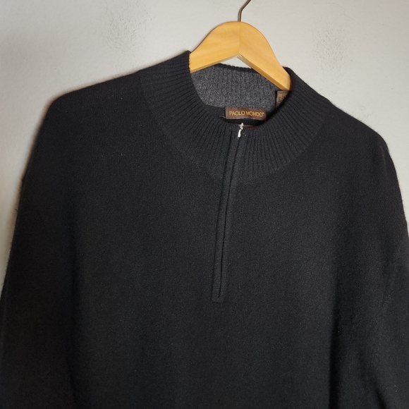 Paola Mondo 100% Cashmere Black Quarter-Zip Sweater Mens Size XXL (small flaw) - Picture 13 of 16